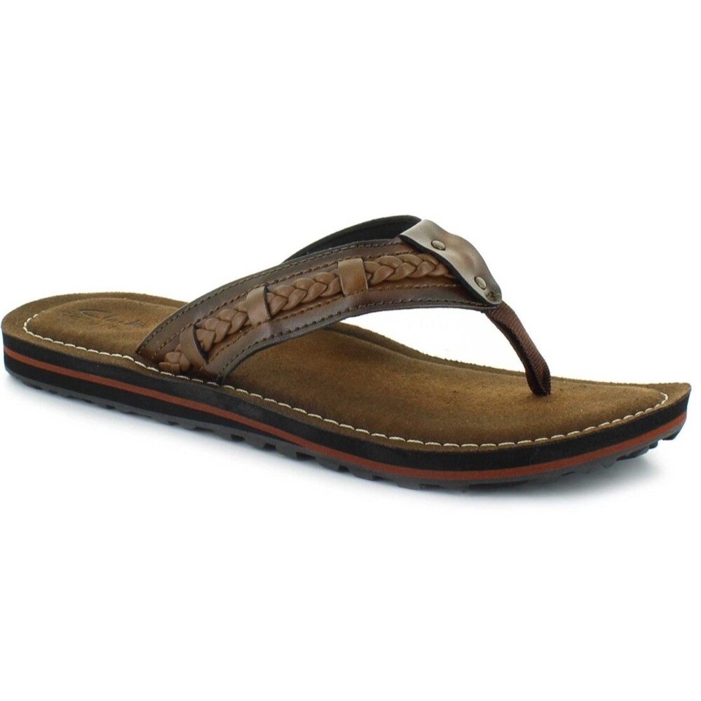 🔥NEW Collection by Clarks 8 Fenner Nerice Honey Leather Thong Flip Flop Sandals